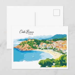 Luchtfoto Uitzicht Costa Brava Spanje Kunstillustr Briefkaart