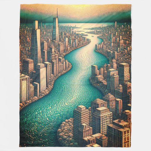 "Luchtfoto Uitzicht: stadsgezicht met wind-rivierr Fleece Deken (Voorkant)