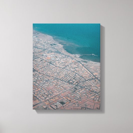 Luchtfoto van de stad door het zee canvas afdruk (Voorkant)