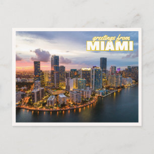 Luchtfoto van het skyline van Downtown Miami Retro Briefkaart