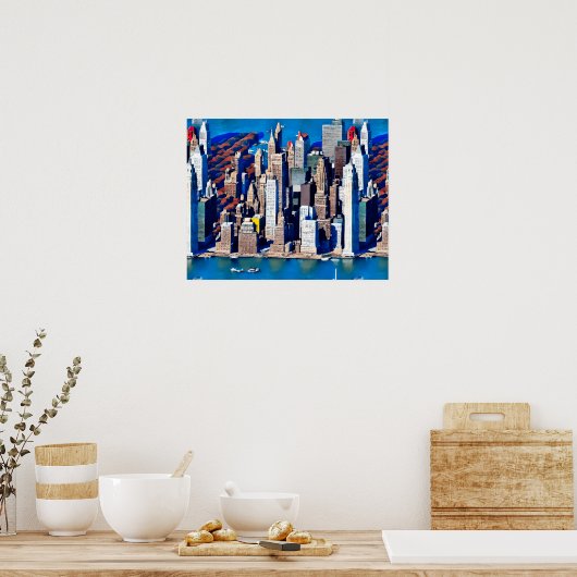 Luchtfoto van Manhattan Uitzicht Poster (Keuken)