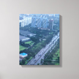 Luchtfoto van stadsgebouwen overdag canvas afdruk