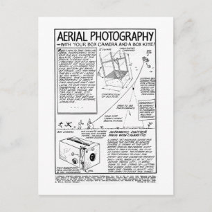 Luchtfotografie met camera in de doos briefkaart