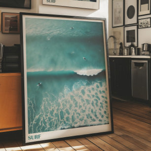 Luchtfotografie van surfen op de oceaan golf muurp poster