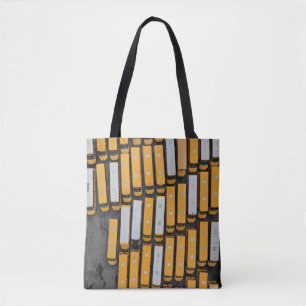 Luchtfoto's van witte en gele bussen tote bag