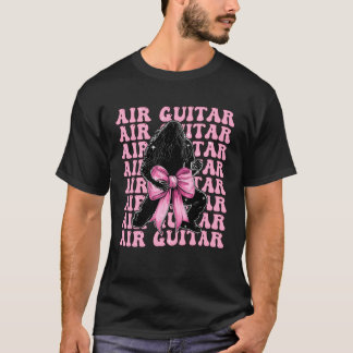 Luchtgitaar Gitarist Meisje Coquet Boog Roze Lint T-shirt
