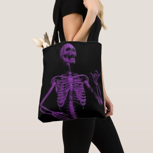 luchtgitaar paars skelet tote bag (Dichtbij)
