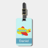 Luchthaven en gekleurd passagiersvliegtuig bagagelabel (Voorkant verticaal)