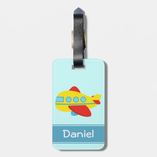 Luchthaven en gekleurd passagiersvliegtuig bagagelabel (Achterkant verticaal)