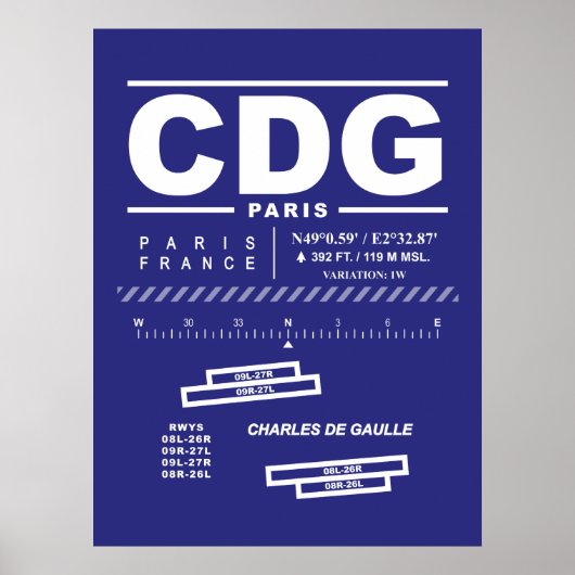 Luchthaven Parijs Charles de Gaulle CDG Poster (Voorkant)