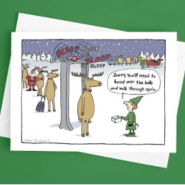 Luchthaven "Sleigh Security" grappige kerstCartoon Feestdagen Kaart