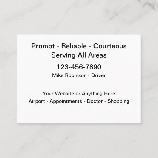 Luchthaven Taxi Transportation Service Visitekaartje (Achterkant)