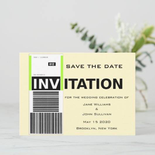 Luchthavenbagageclaimthema Weddenschap sparen datu Save The Date (Staand voorkant)