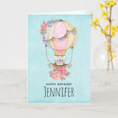 Luchthavenballon met Beer Waterverf Birthday Kaart (Gele Bloem)