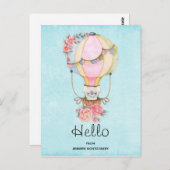 Luchthavenballon met Beer-Waterverf Hallo Briefkaart (Voorkant / Achterkant)