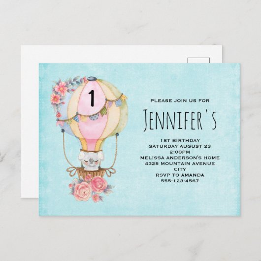 Luchthavenballon met Beer Waterverf op zaterdag Uitnodiging Briefkaart (Voorkant / Achterkant)