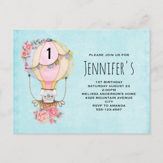 Luchthavenballon met Beer Waterverf op zaterdag Uitnodiging Briefkaart (Voorkant)