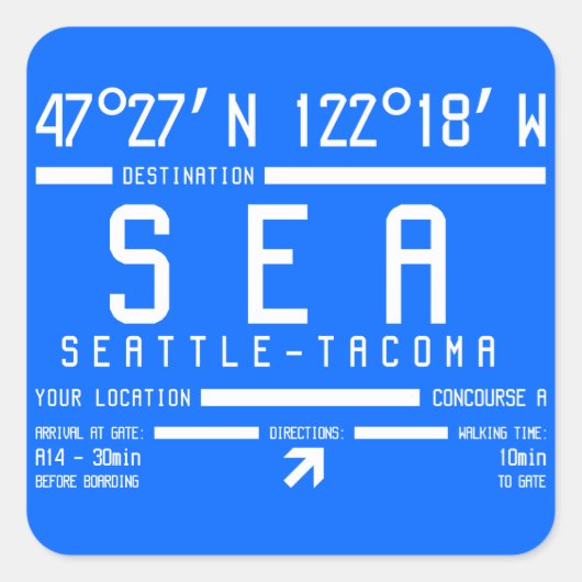 Luchthavencode Seattle-Tacoma Vierkante Sticker (Voorkant)
