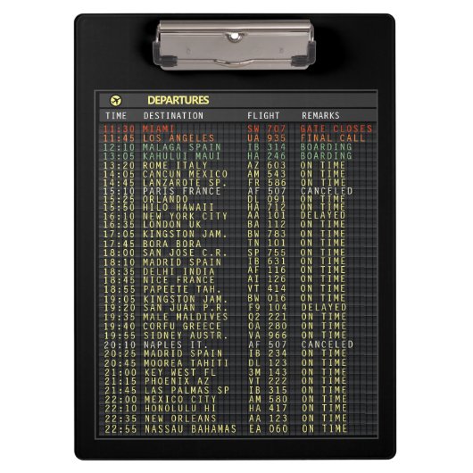 Luchthavendienstvluchten (aanpasbaar) klembord (Voorkant)