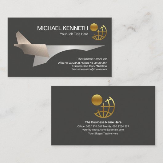 Luchthavenpiloot Cool Silver Jet Visitekaartje (Voorkant / Achterkant)