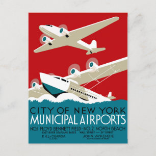 Luchthavens New York, Oude WPA-reisposter uit 1936 Briefkaart