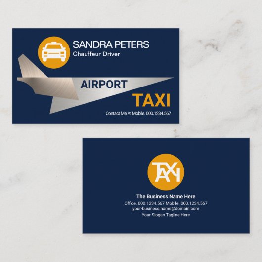 Luchthaventaxichauffeur Cool Silver Jet Visitekaartje (Voorkant / Achterkant)