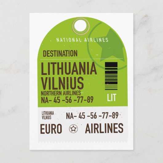 Luchthaventicket Litouwen Vilnius Briefkaart (Voorkant)