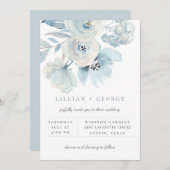 Luchtig Blauw Bloemstuk Bruiloft Uitnodiging (Voorkant / Achterkant)