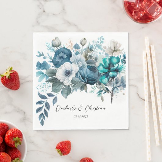 Luchtig blauw en Blauwgroen pioen rustieke bruilof Servet (Insitu)