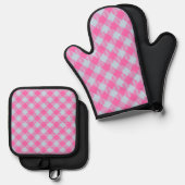 "Luchtig Blauw, Heet Roze" Gingham Ovenwant & Pannenlap Set (Voorkant / Achterkant)