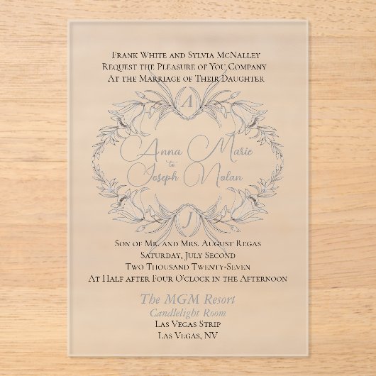 Luchtig bloemmotief Frosted Acrylic Wed. Uitnodigi Acryl Uitnodigingen (Voorkant)