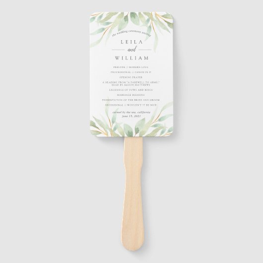 Luchtig Botanisch Trouwprogramma Handwaaier (Voorkant)