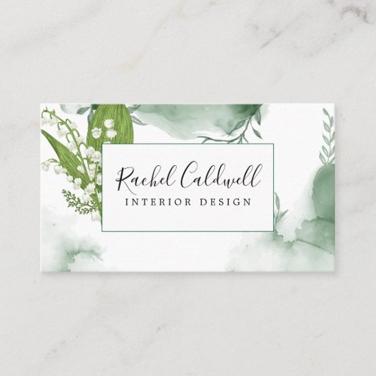 Luchtig groen blad_witte bloem visitekaartje (Voorkant)