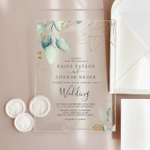 Luchtig groen bladgoud elegante eucalyptus bruilof acryl uitnodigingen