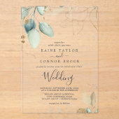 Luchtig groen bladgoud elegante eucalyptus bruilof acryl uitnodigingen (Voorkant)