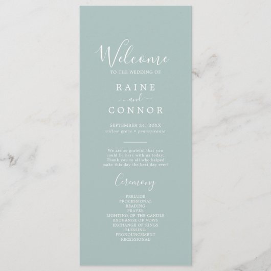 Luchtig groen coördinaat bruiloft programma programmakaart (Voorkant)