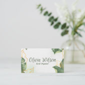 Luchtig groen en gouden blad visitekaartje (Staand voorkant)