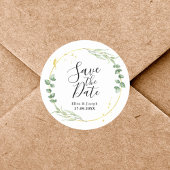 Luchtig groen gepersonaliseerde bruiloft opslaan v ronde sticker