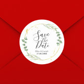 Luchtig groen gepersonaliseerde bruiloft opslaan v ronde sticker