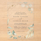 Luchtig groen Gold Leaf Botanische moderne bruilof Acryl Uitnodigingen (Voorkant)