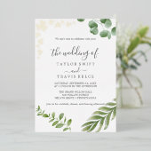 luchtig groen | Gouden geperste Blad Bladbruiloft Folie Uitnodiging (Staand Voorkant)
