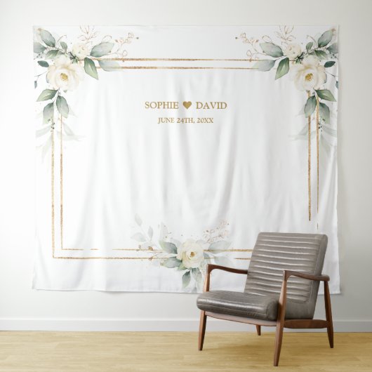 Luchtig groen Witte Bloemen Foto Prop bruiloft Wandkleed (In Situ (horizontaal))