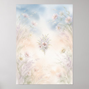 Luchtig Pastel Wilde Bloemenweide Boeket Poster