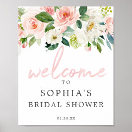 Luchtig Roze Bloemig Bruiloftsontvangstbord Poster