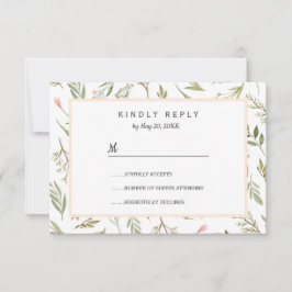 Luchtig roze weide botanische bloemen Bruiloft RSV RSVP Kaartje