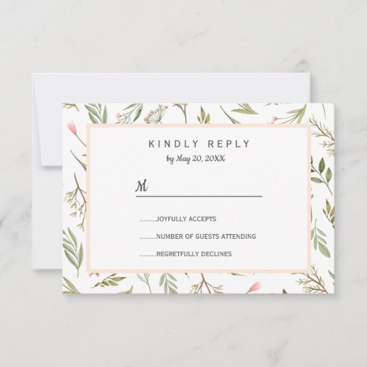 Luchtig roze weide botanische bloemen Bruiloft RSV RSVP Kaartje (Voorkant)