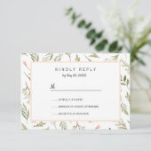 Luchtig roze weide botanische bloemen Bruiloft RSV RSVP Kaartje (Staand voorkant)