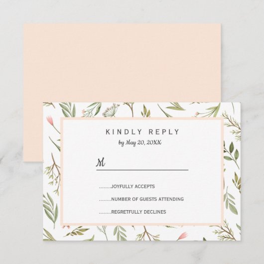 Luchtig roze weide botanische bloemen Bruiloft RSV RSVP Kaartje (Voorkant / Achterkant)