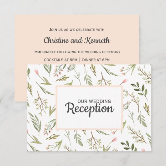 Luchtig roze wilde weide bloem BRUILOFT RECEPTIE RSVP Kaartje (Voorkant / Achterkant)