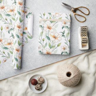 Luchtig Witte Bloemen Patroon Lente Bloemrijke Wei Cadeaupapier